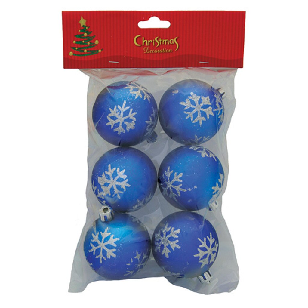 Set 6 globuri albastre de craciun cu imprimeu in forma de fulg