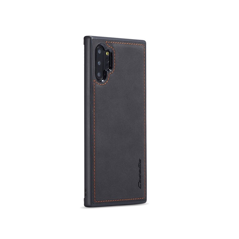 Husa Samsung Galaxy Note 10 Plus, CaseMe, slim piele, tip back cover, textura catifelata, Negru