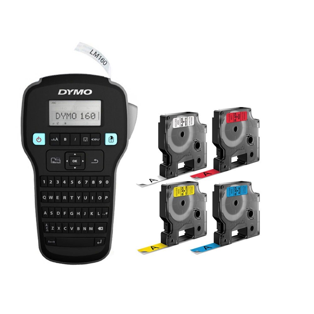 Set Aparat de etichetat DYMO LabelManager 160P, QWERTY si 3 benzi originale Dymo, rosu, galben si albastru