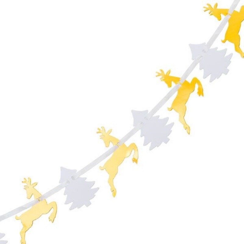 Banner pentru Craciun cu reni aurii si brazi albi - 3 m, Radar 45589