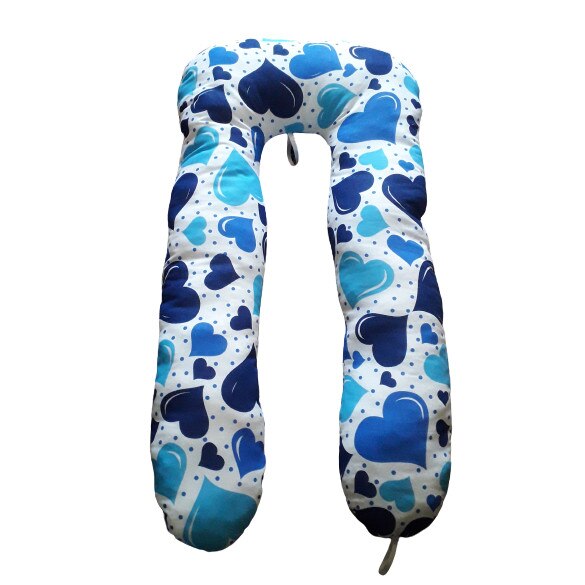 Perna pentru gravide si alaptat, in forma de U, model inimioare albastre