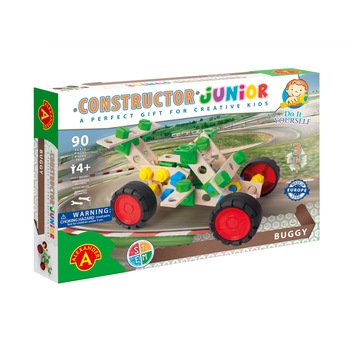 Set constructor junior-3 in 1 Buggy, 90 de piese din lemn natur/multicolor Set constructor junior-3 in 1 Buggy, 90 de piese din lemn natur/multicolor