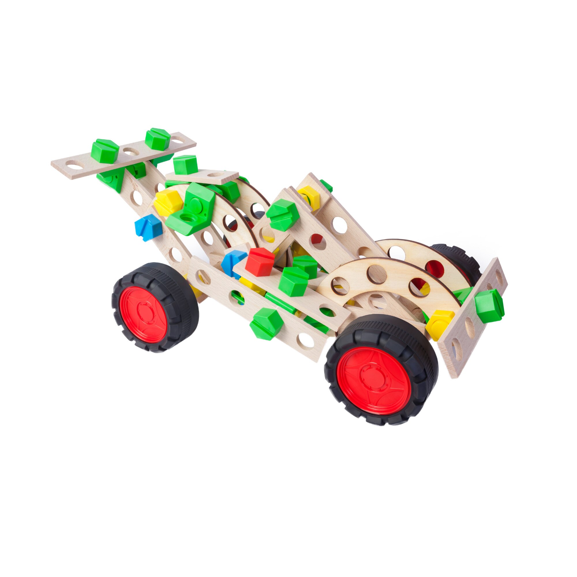 Set constructor junior-3 in 1 masina sport, 107 piese din lemn natur/multicolor