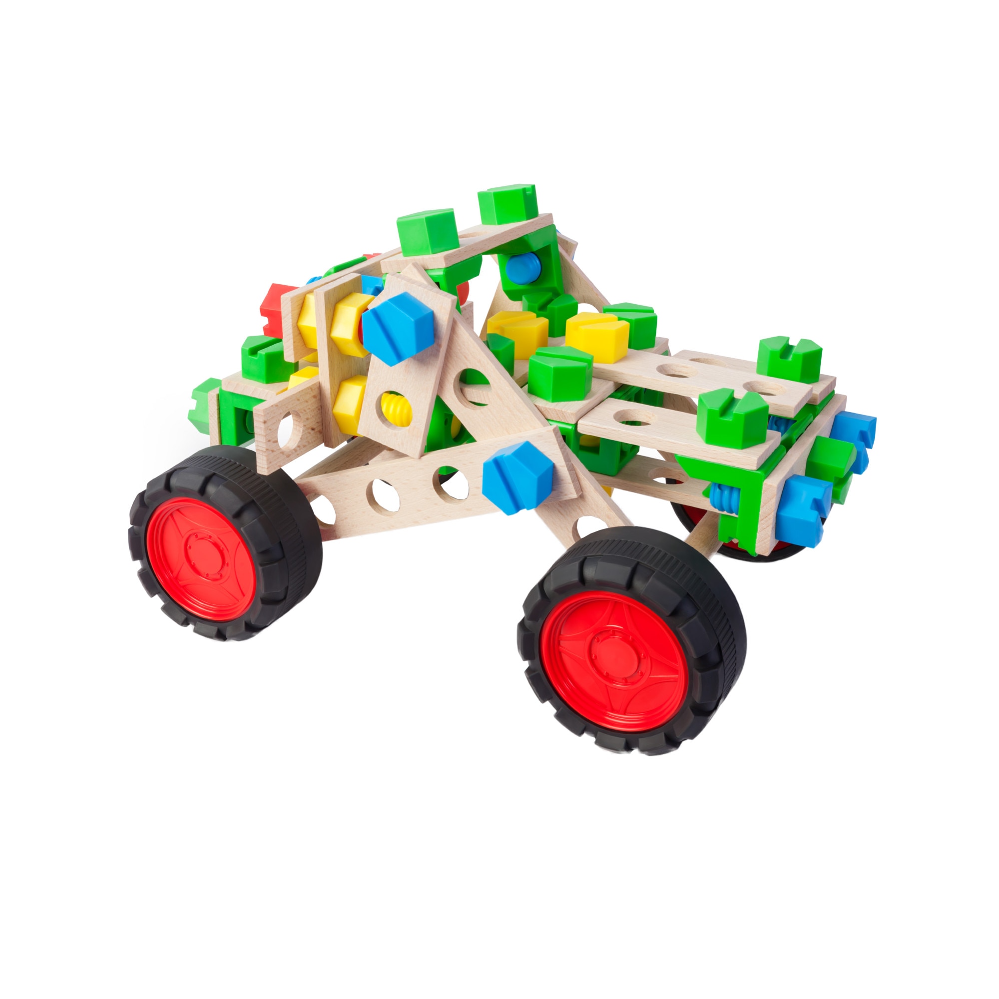 Set constructor junior-3 in 1 Masina de teren, 91 de piese din lemn natur/multicolor