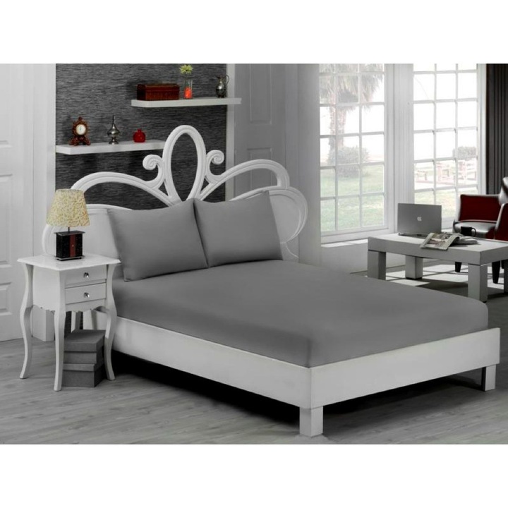 Cearceaf de pat 220x220 cm bumbac ranforce gri deschis