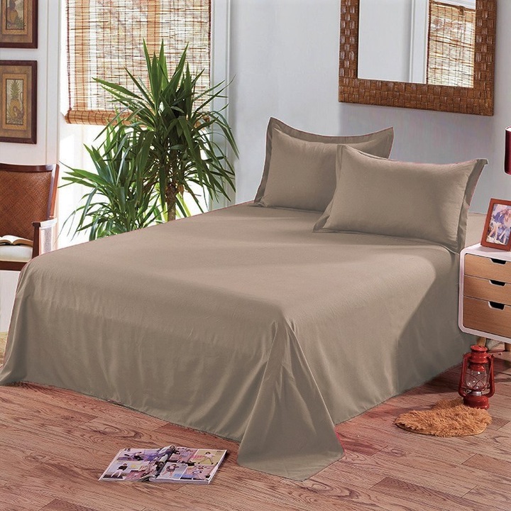 Cearceaf de pat 250x240 cm bumbac ranforce maro deschis