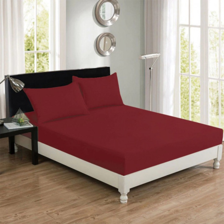 Cearceaf de pat 250x240 cm bumbac ranforce grena