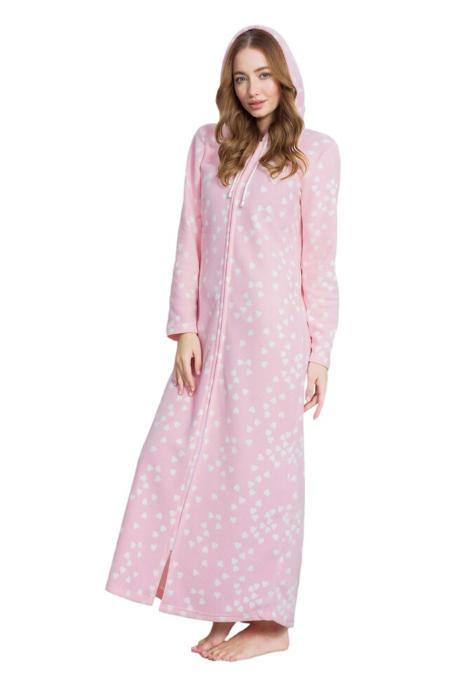Rochie de pijama dama din poliester cu gluga,Enki,roz
