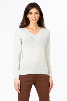 Sense, Pulover din amestec de lana, cu decolteu in V, Gri deschis melange Sense, Pulover din amestec de lana, cu decolteu in V, Gri deschis melange