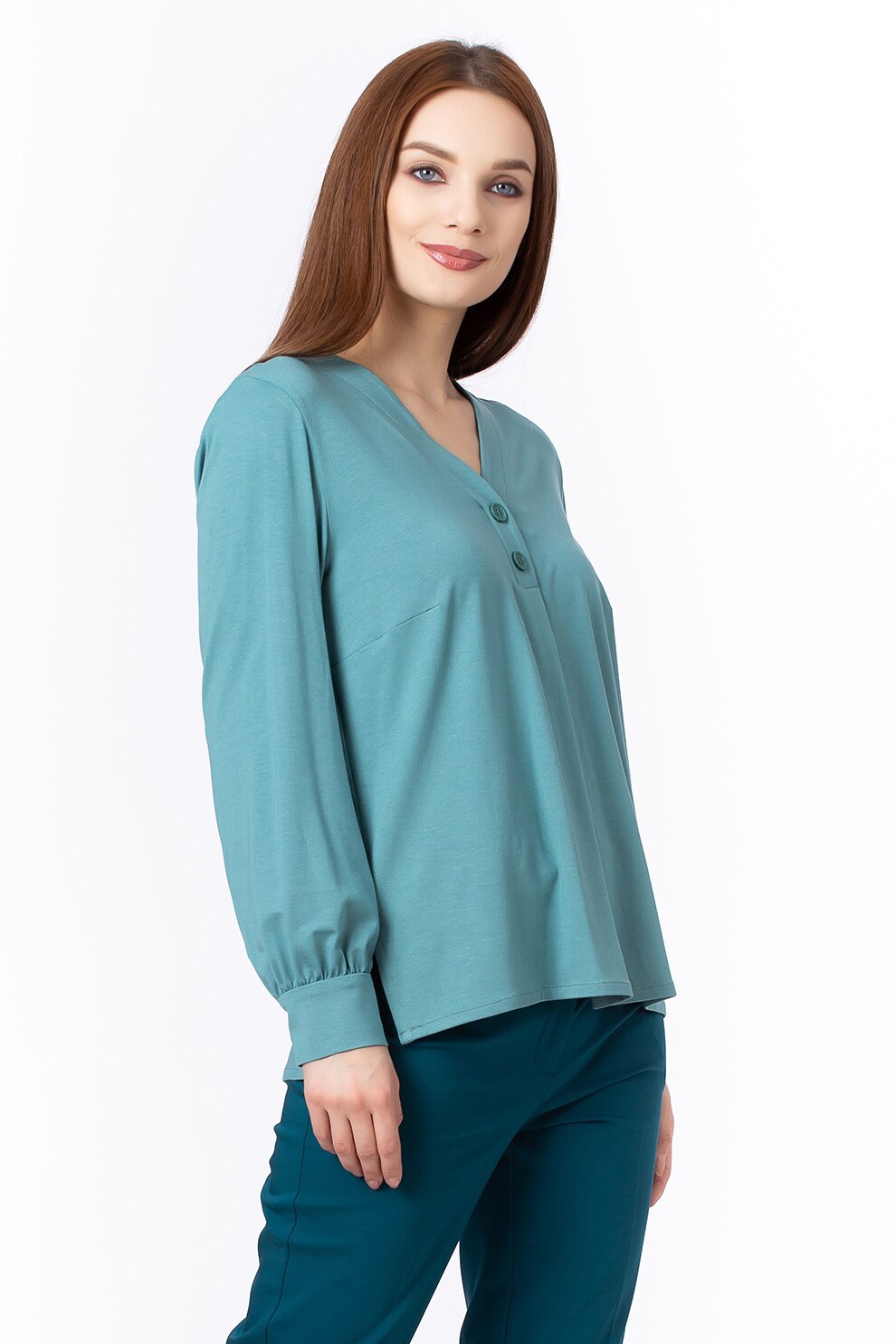 Sense, Bluza vaporoasa cu fenta cu nasture, Turcoaz