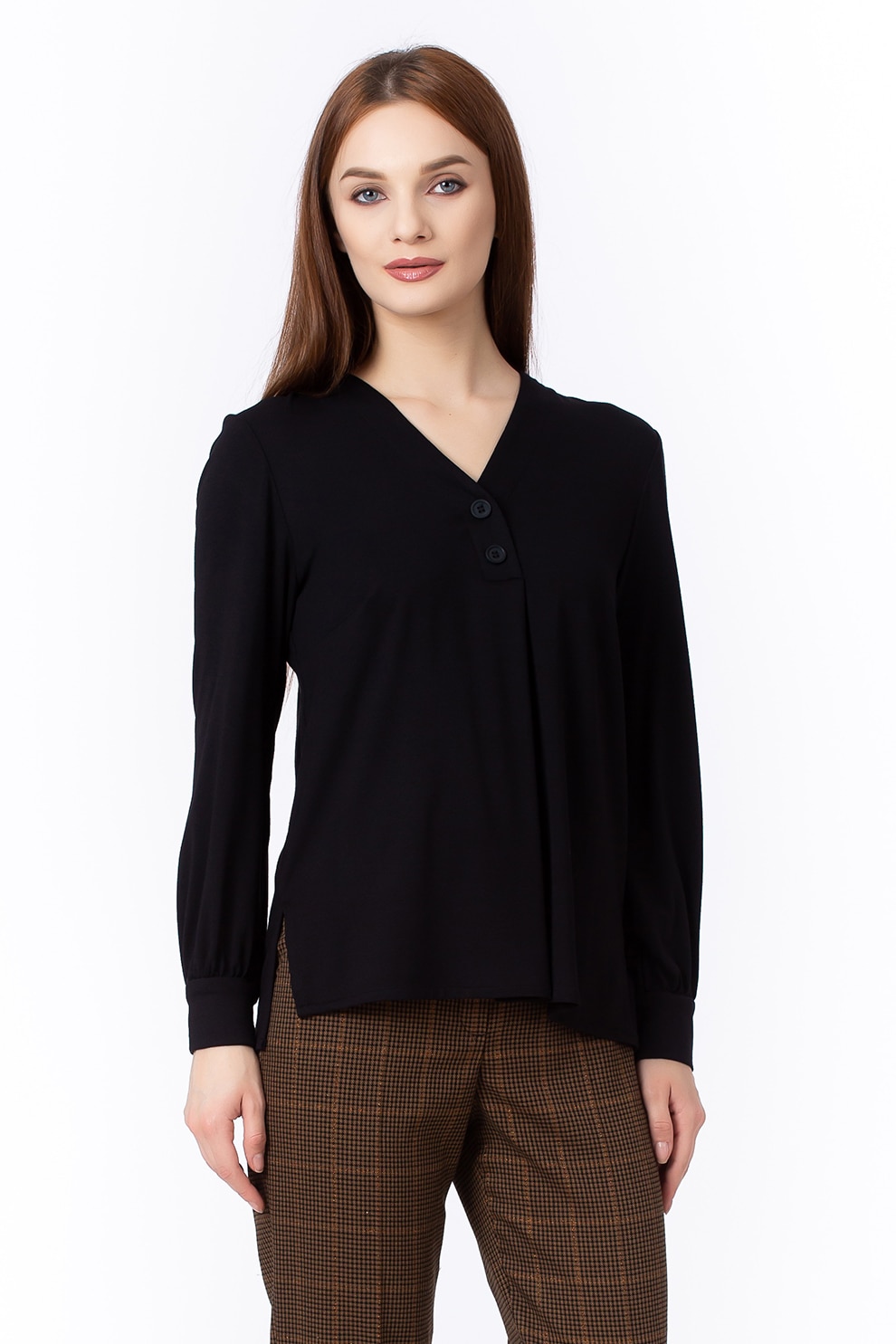 Sense, Bluza vaporoasa cu fenta cu nasture, Negru