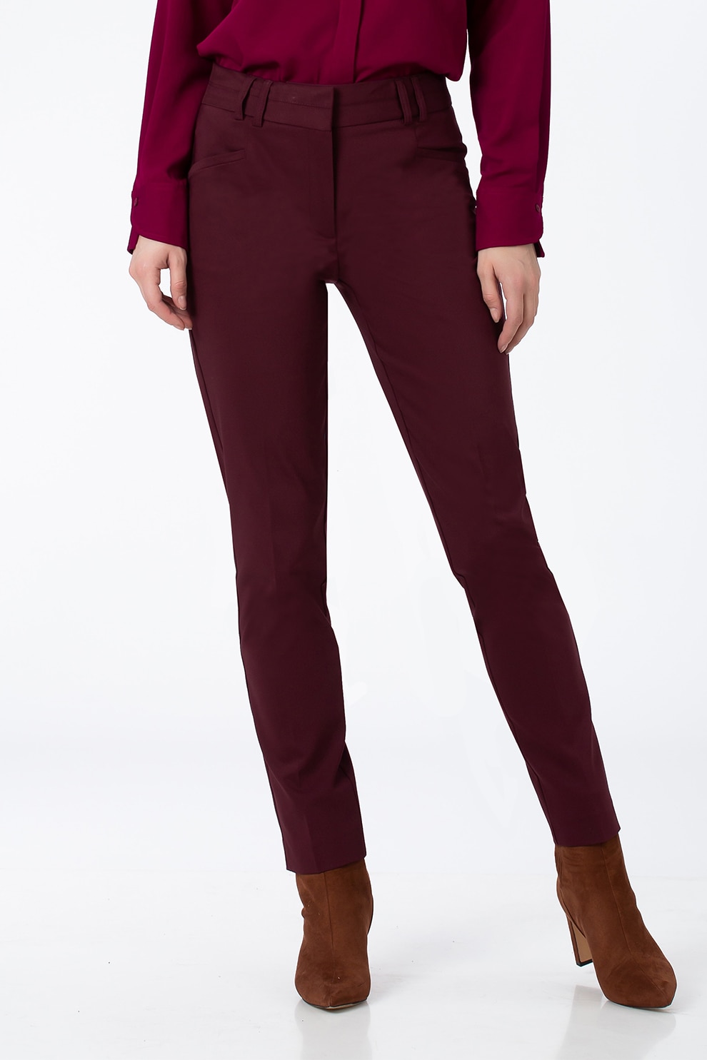 Sense, Pantaloni tigareta cu buzunare cu refilet, Rosu Bordeaux
