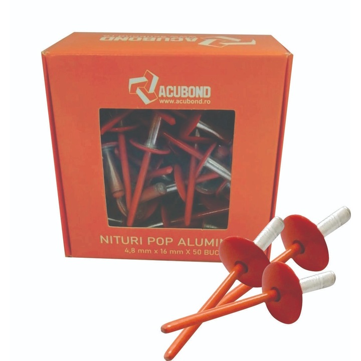 Set x 50 bucati Nituri pop cap lat vopsite electrostatic RAL 2003 Pastel Orange 4.8x16x16mm