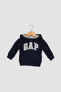 GAP, Hanorac cu imprimeu logo si buzunar kangaroo, 95 CM, Bleumarin/Gri deschis melange GAP, Hanorac cu imprimeu logo si buzunar kangaroo, 95 CM, Bleumarin/Gri deschis melange