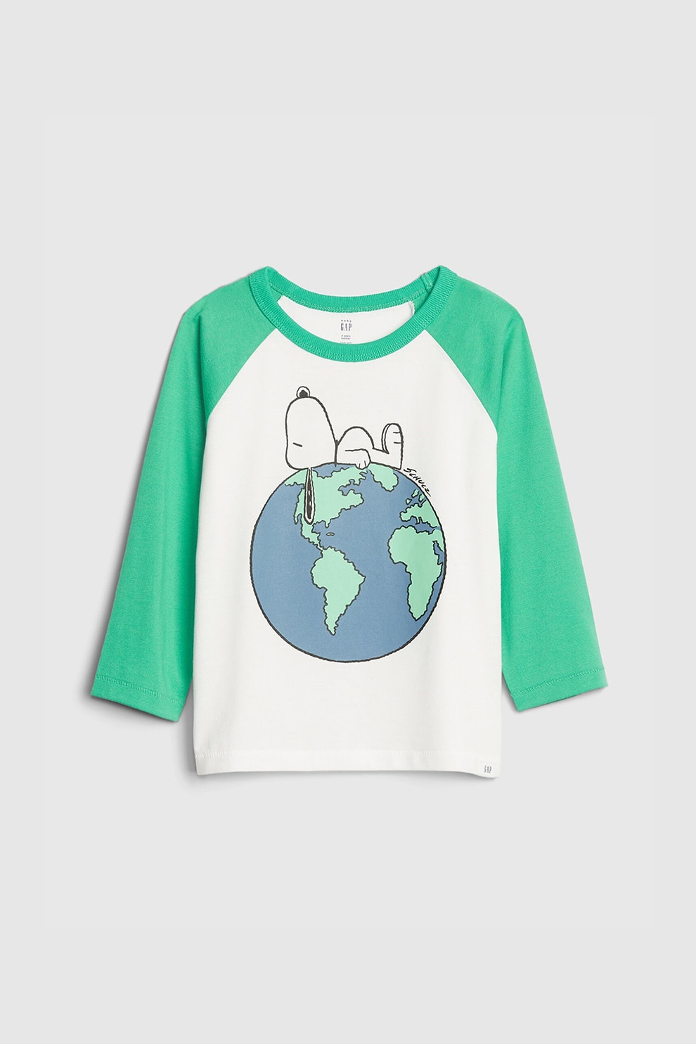 GAP, Bluza cu imprimeu Snoopy, Alb/Verde electric, 80 CM