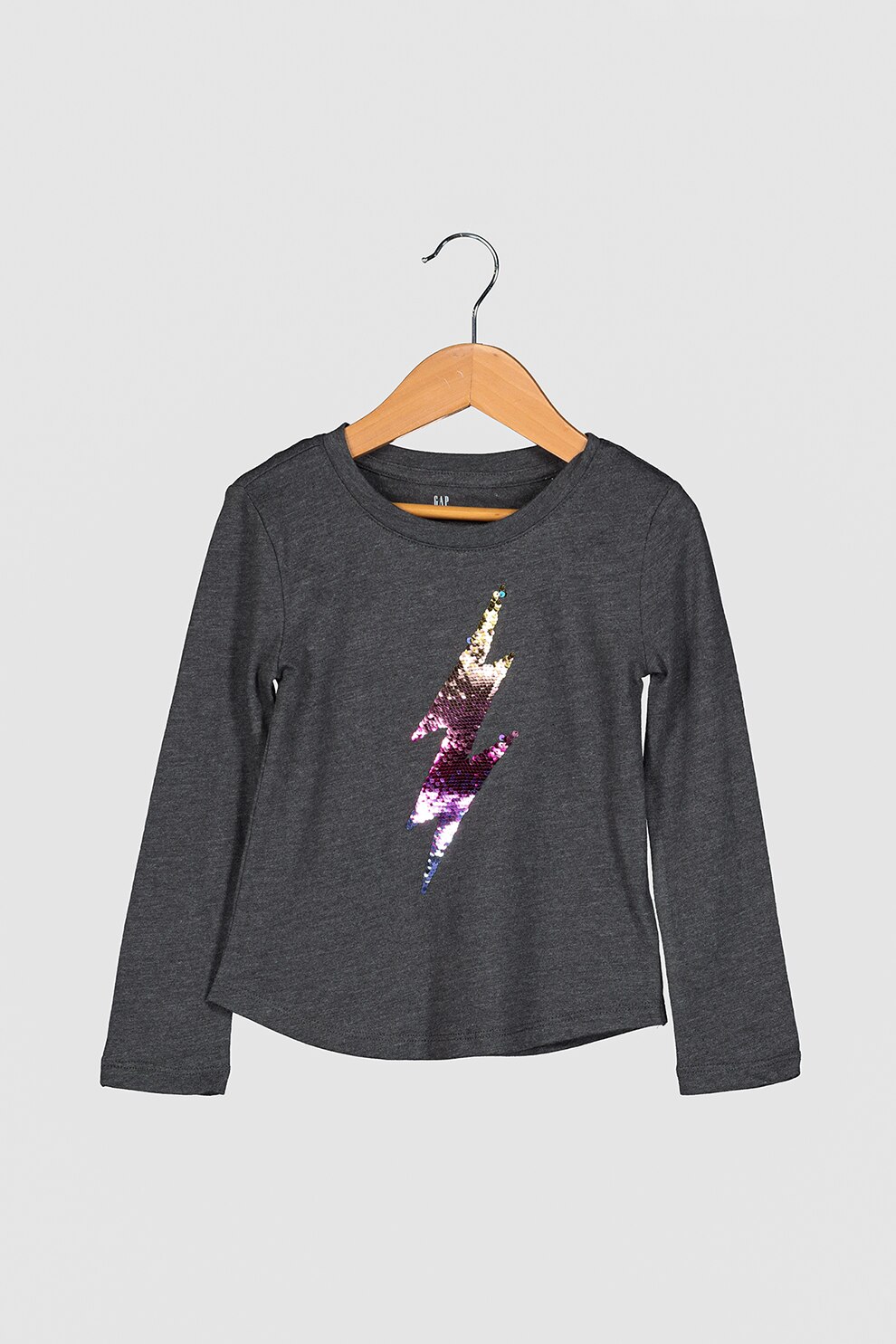 GAP, Bluza cu decolteu la baza gatului si paiete reversibile, Gri melange inchis/Fucsia, 160 CM