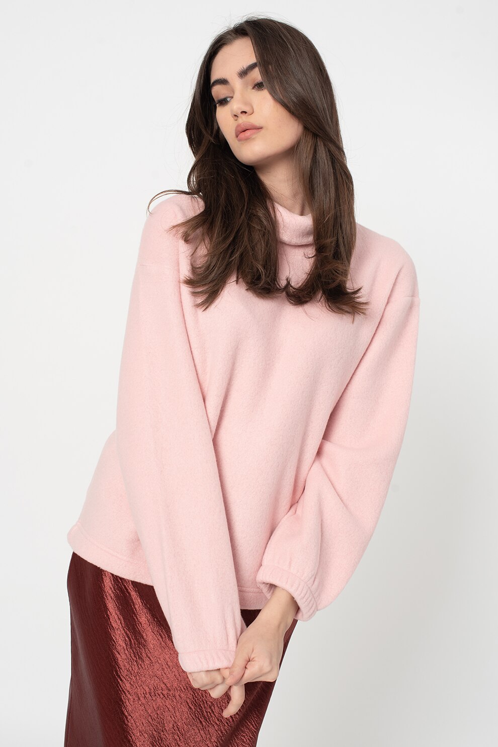 GAP, Pulover cu guler inalt si maneci cazute, Roz pal
