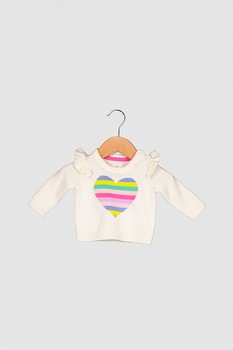 GAP, Pulover tricotat fin cu volane, Crem/Roz/Albastru, 50 CM GAP, Pulover tricotat fin cu volane, Crem/Roz/Albastru, 50 CM