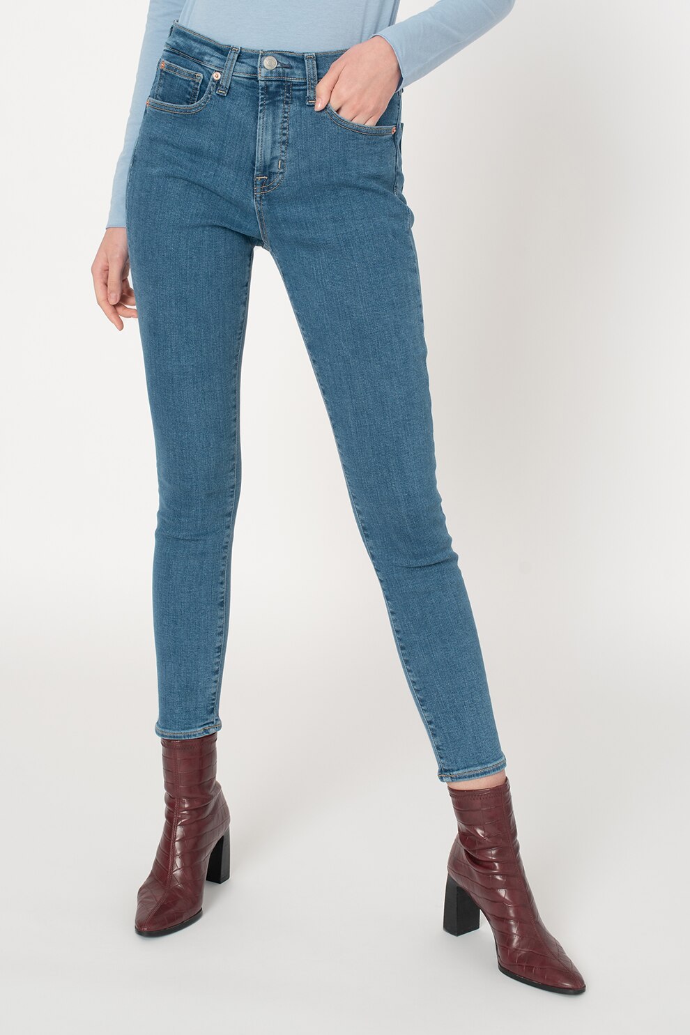 GAP, Blugi crop skinny, Albastru inchis/Alb prafuit, W26-L31.5