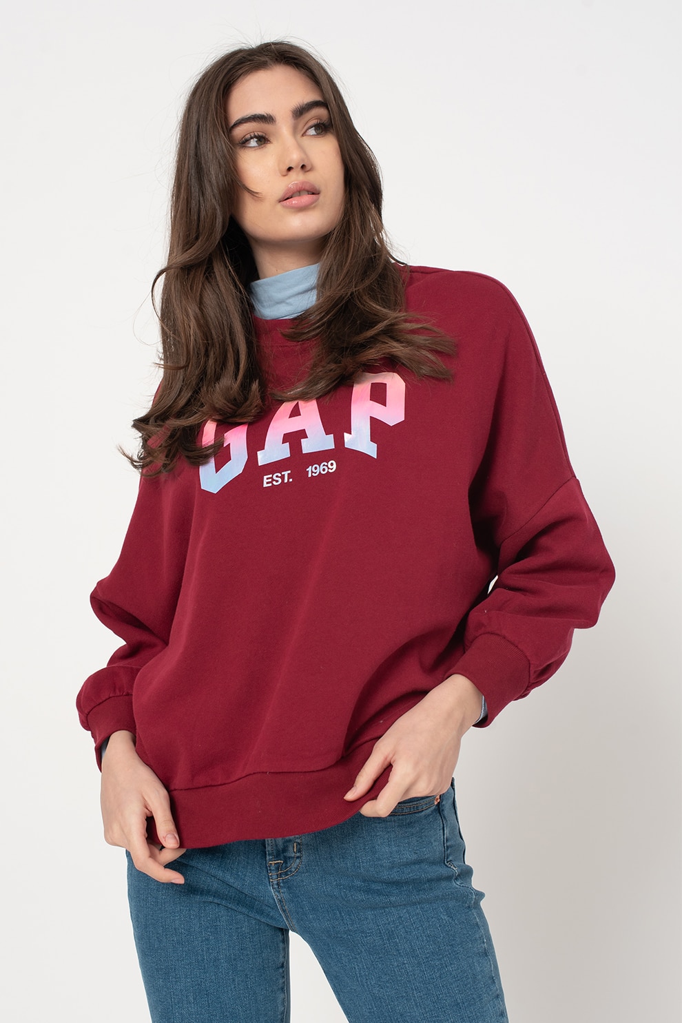 GAP, Bluza sport cu imprimeu logo, Rosu Bordeaux/Violet