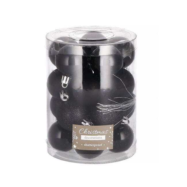 Set 20 Globuri de Craciun pentru Brad cu agatatori, din Plastic, diametru 4 cm, negru