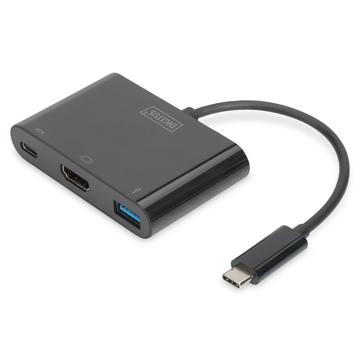 Преходник Digitus, USB 3.0 type "C" - мултипортов HDMI, 4K, Power delivery