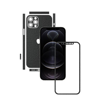Folie Protectie Carbon Skinz pentru Apple iPhone 12 Pro Max - Piele Neagra Split Cut, Skin Adeziv Full Body Cover pentru Rama Ecran, Carcasa Spate si Laterale