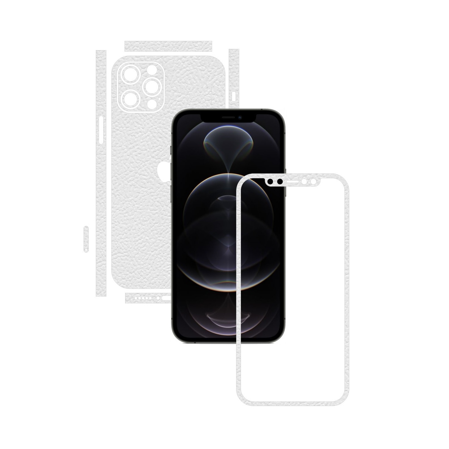 Folie Protectie Carbon Skinz pentru Apple iPhone 12 Pro Max - Piele Alba Split Cut, Skin Adeziv Full Body Cover pentru Rama Ecran, Carcasa Spate si Laterale