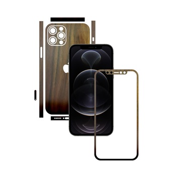 Folie Protectie Carbon Skinz pentru Apple iPhone 12 Pro Max - Lemn Nuc Split Cut, Skin Adeziv Full Body Cover pentru Rama Ecran, Carcasa Spate si Laterale
