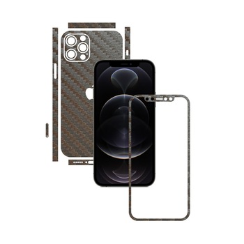 Folie Protectie Carbon Skinz pentru Apple iPhone 12 Pro Max - Carbon Gri Argintiu Split Cut, Skin Adeziv Full Body Cover pentru Rama Ecran, Carcasa Spate si Laterale