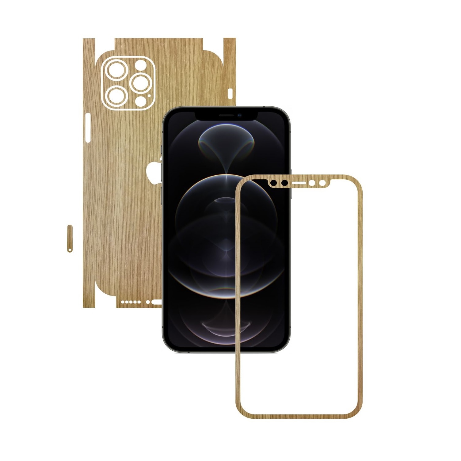 Folie Protectie Carbon Skinz pentru Apple iPhone 12 Pro - Lemn Stejar 360 Cut, Skin Adeziv Full Body Cover pentru Rama Ecran, Carcasa Spate si Laterale