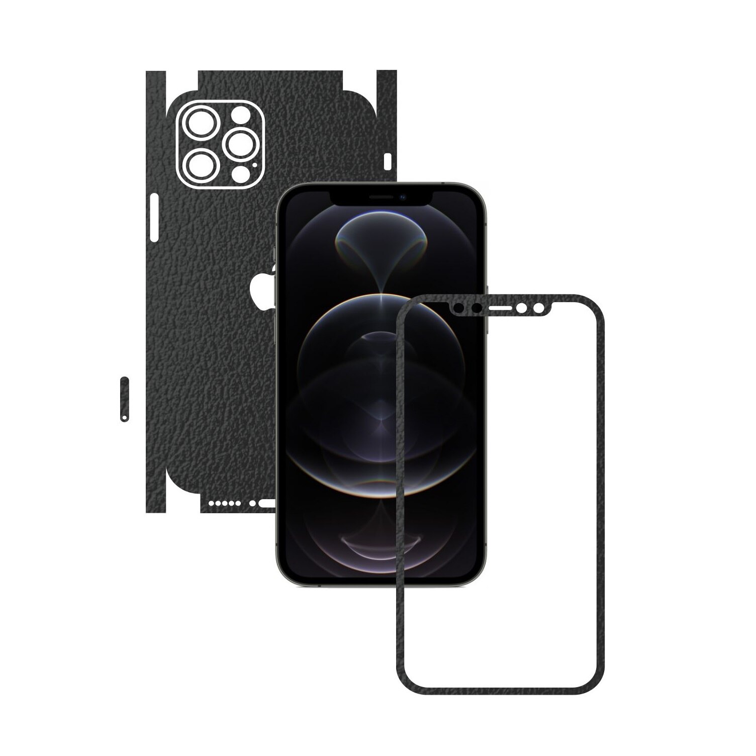 Folie Protectie Carbon Skinz pentru Apple iPhone 12 Pro Max - Piele Neagra 360 Cut, Skin Adeziv Full Body Cover pentru Rama Ecran, Carcasa Spate si Laterale