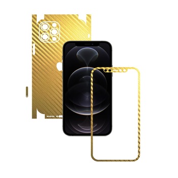 Folie Protectie Carbon Skinz pentru Apple iPhone 12 Pro Max - Carbon Auriu 360 Cut, Skin Adeziv Full Body Cover pentru Rama Ecran, Carcasa Spate si Laterale