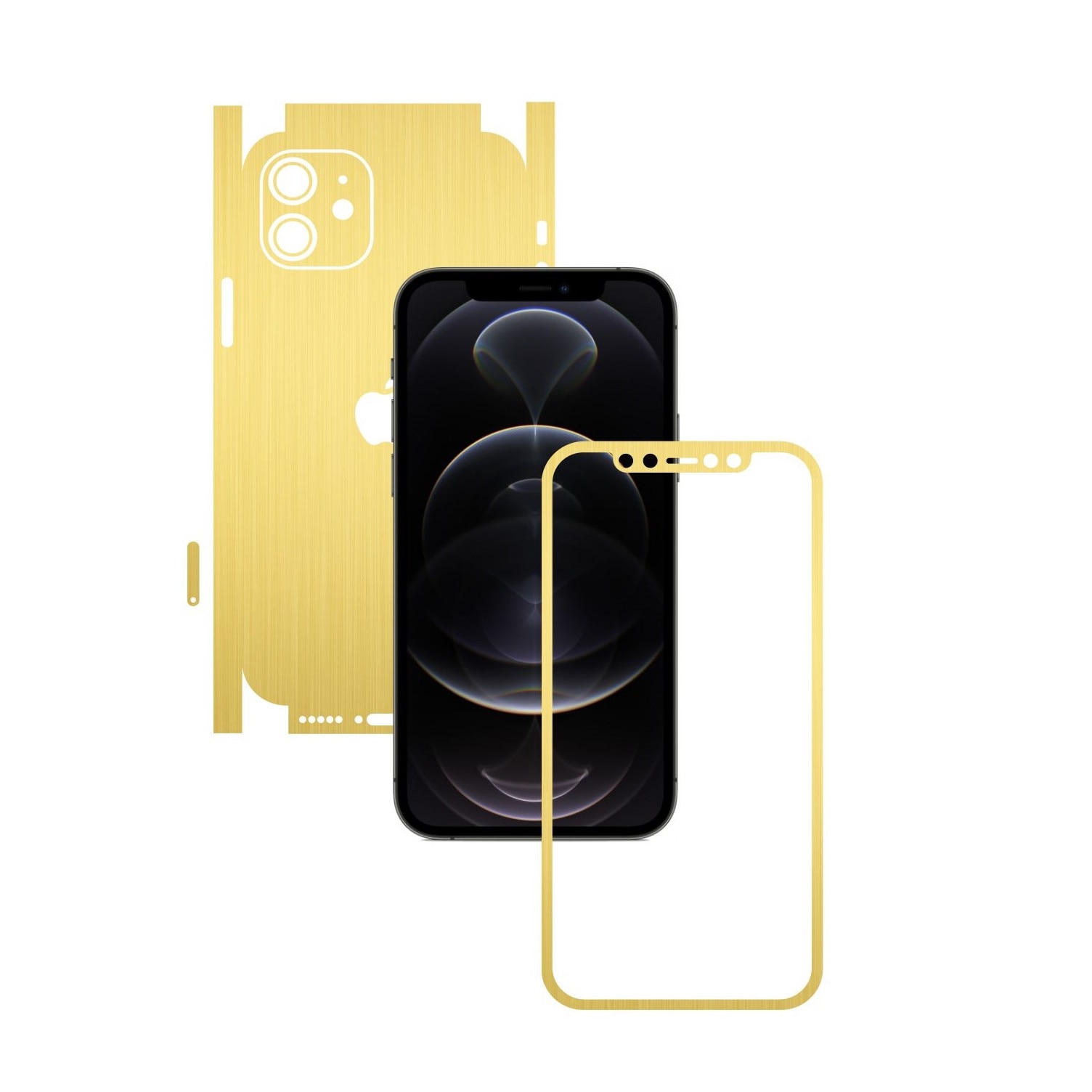 Folie Protectie Carbon Skinz pentru Apple iPhone 12 Mini - Brushed Auriu 360 Cut, Skin Adeziv Full Body Cover pentru Rama Ecran, Carcasa Spate si Laterale