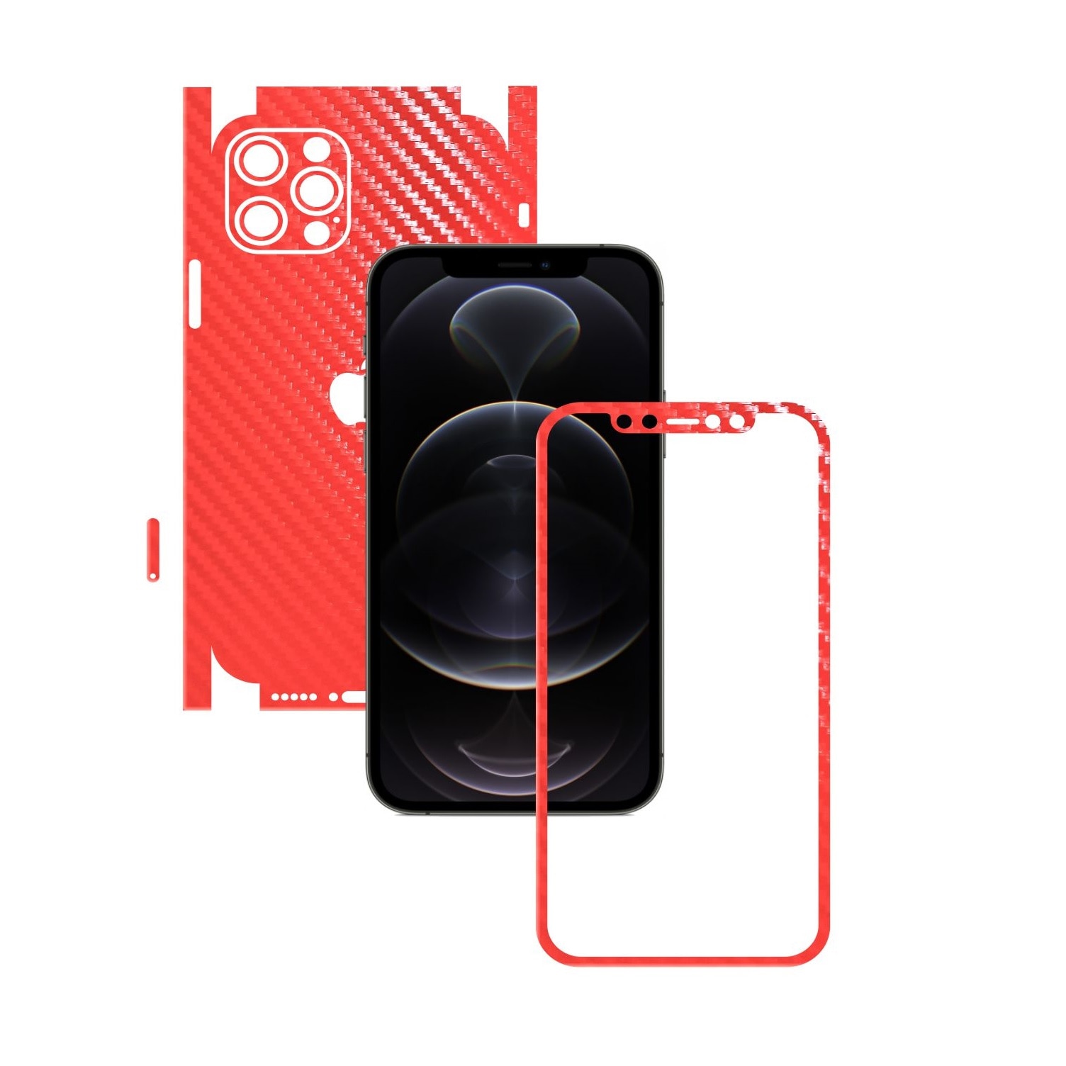 Folie Protectie Carbon Skinz pentru Apple iPhone 12 Pro Max - Carbon Rosu 360 Cut, Skin Adeziv Full Body Cover pentru Rama Ecran, Carcasa Spate si Laterale