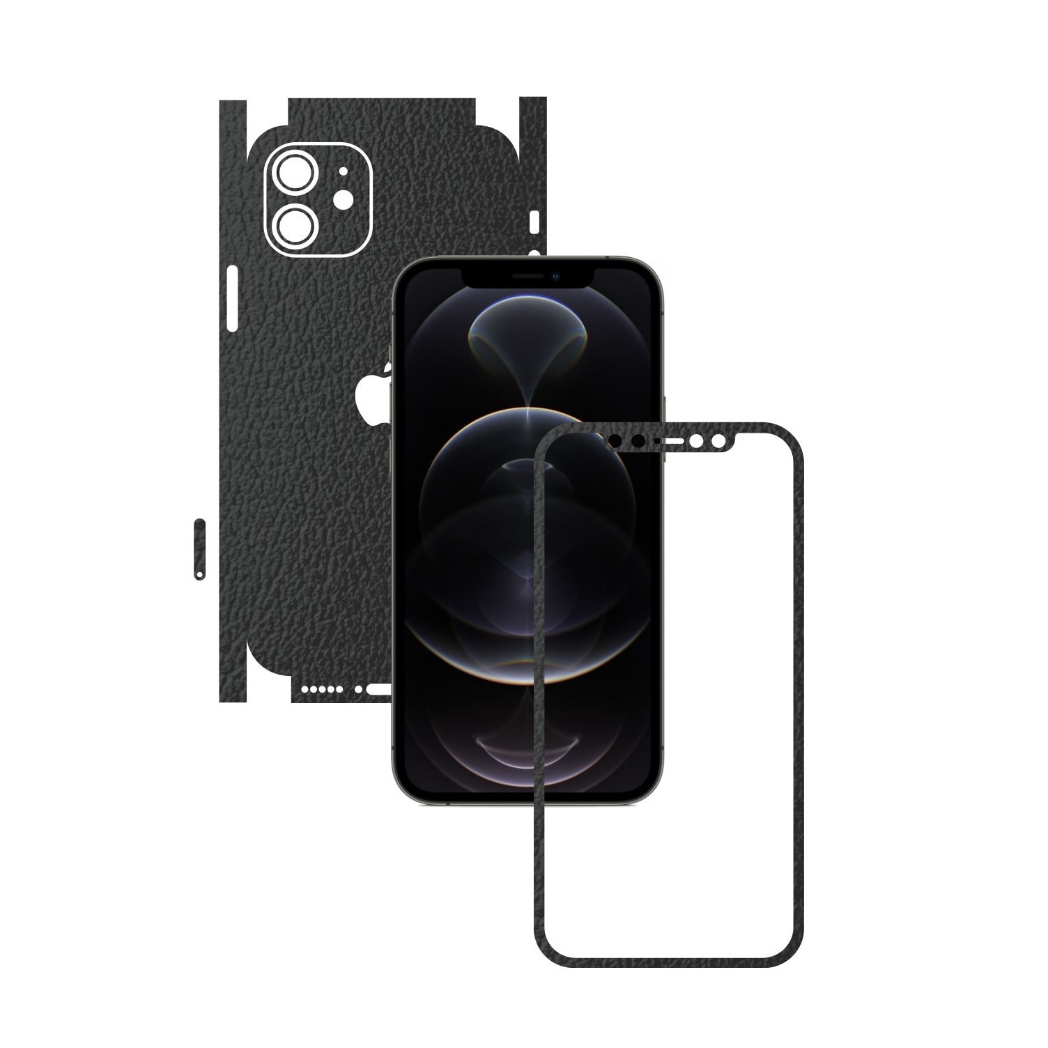 Folie Protectie Carbon Skinz pentru Apple iPhone 12 - Piele Neagra 360 Cut, Skin Adeziv Full Body Cover pentru Rama Ecran, Carcasa Spate si Laterale