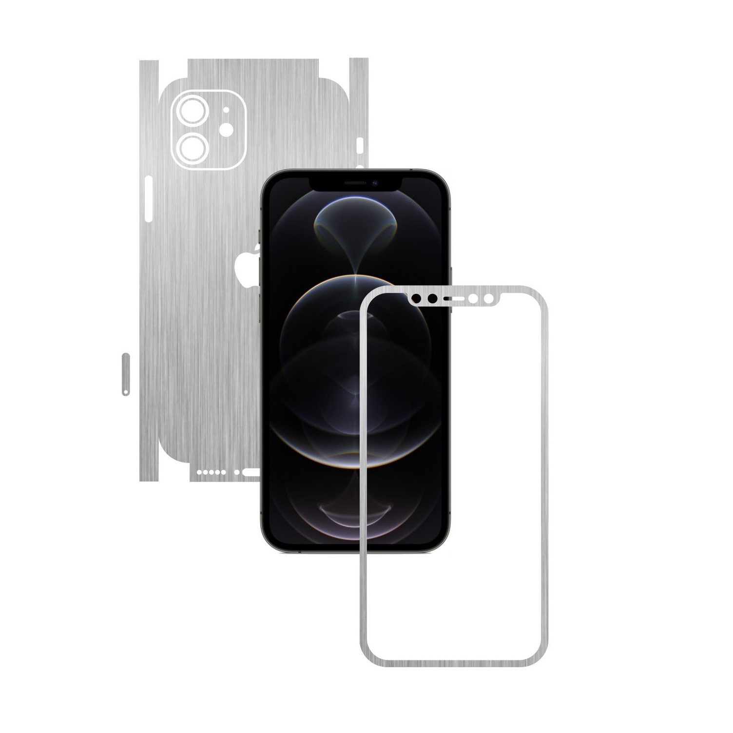 Folie Protectie Carbon Skinz pentru Apple iPhone 12 Mini - Brushed Argintiu 360 Cut, Skin Adeziv Full Body Cover pentru Rama Ecran, Carcasa Spate si Laterale