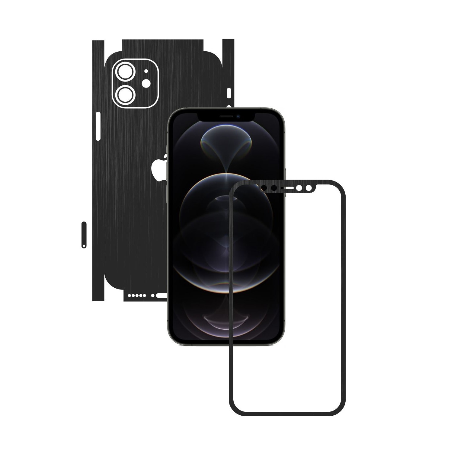 Folie Protectie Carbon Skinz pentru Apple iPhone 12 Mini - Brushed Negru 360 Cut, Skin Adeziv Full Body Cover pentru Rama Ecran, Carcasa Spate si Laterale