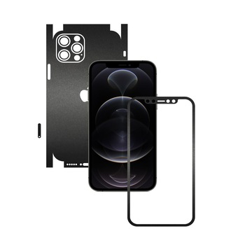 Folie Protectie Carbon Skinz pentru Apple iPhone 12 Pro Max - Negru Mat 360 Cut, Skin Adeziv Full Body Cover pentru Rama Ecran, Carcasa Spate si Laterale