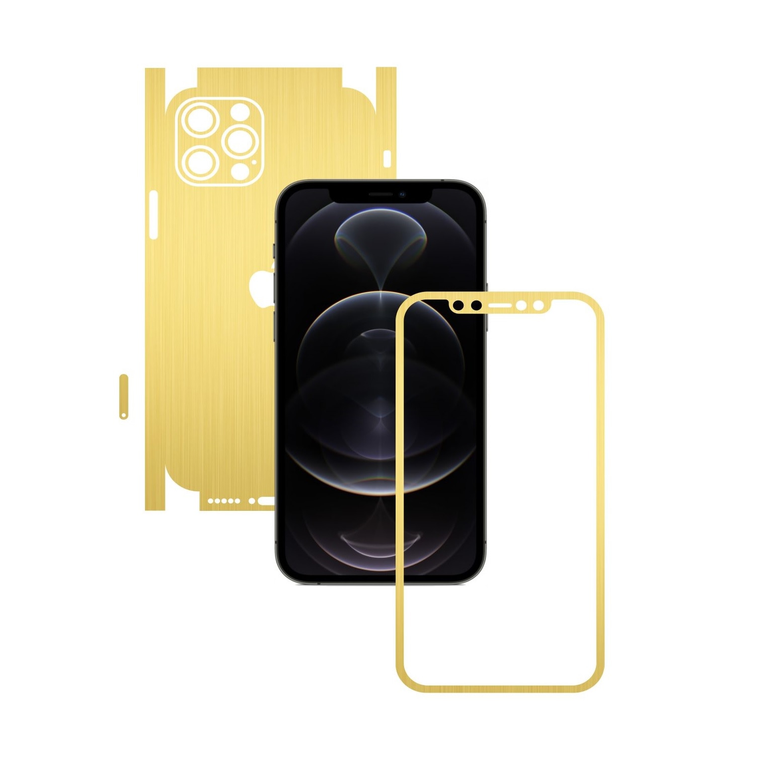Folie Protectie Carbon Skinz pentru Apple iPhone 12 Pro Max - Brushed Auriu 360 Cut, Skin Adeziv Full Body Cover pentru Rama Ecran, Carcasa Spate si Laterale