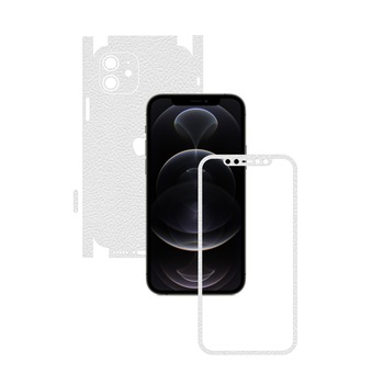 Folie Protectie Carbon Skinz pentru Apple iPhone 12 - Piele Alba 360 Cut, Skin Adeziv Full Body Cover pentru Rama Ecran, Carcasa Spate si Laterale