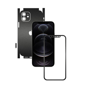 Folie Protectie Carbon Skinz pentru Apple iPhone 12 Mini - Negru Mat 360 Cut, Skin Adeziv Full Body Cover pentru Rama Ecran, Carcasa Spate si Laterale
