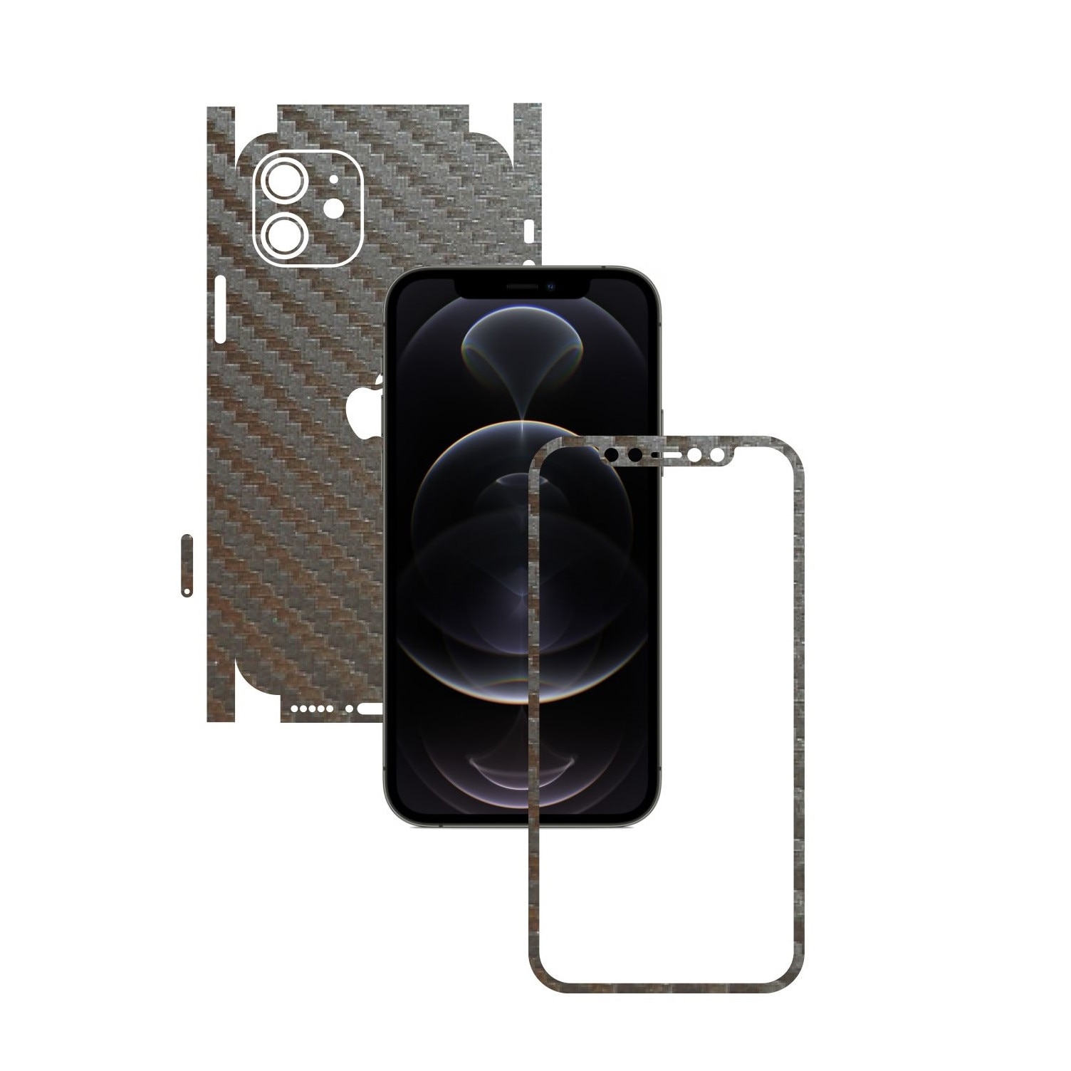Folie Protectie Carbon Skinz pentru Apple iPhone 12 Mini - Carbon Gri Argintiu 360 Cut, Skin Adeziv Full Body Cover pentru Rama Ecran, Carcasa Spate si Laterale