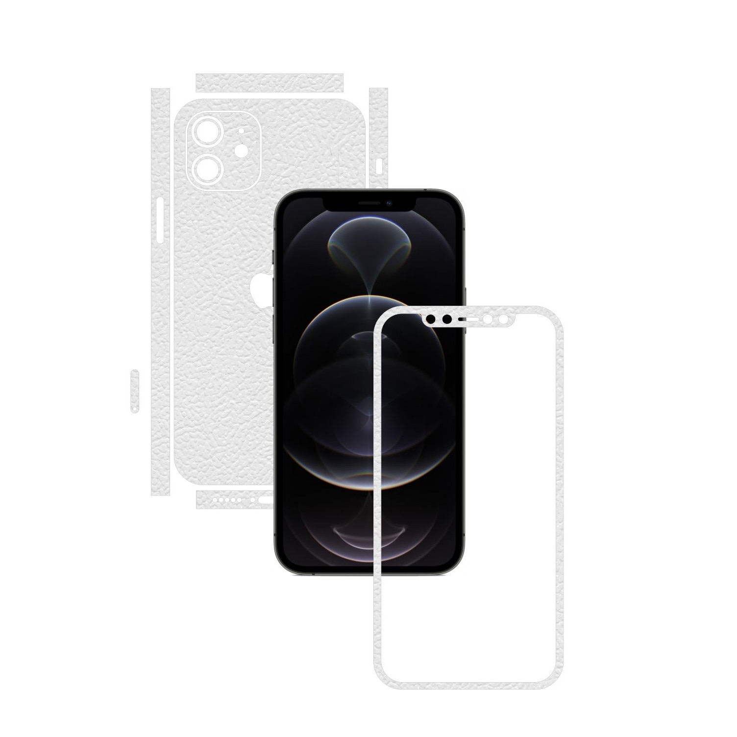 Folie Protectie Carbon Skinz pentru Apple iPhone 12 - Piele Alba Split Cut, Skin Adeziv Full Body Cover pentru Rama Ecran, Carcasa Spate si Laterale