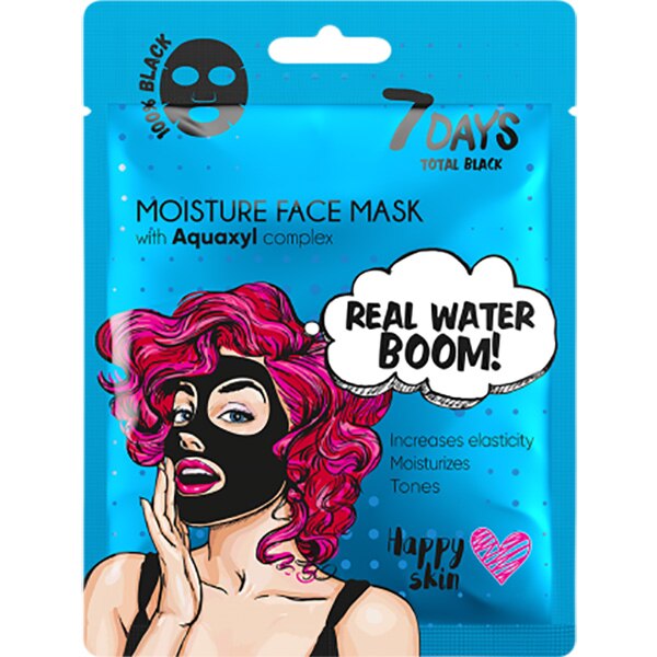 Masca de fata hidratanta 7Days Total Black Real Water Boom! cu complex Aquaxyl 25g