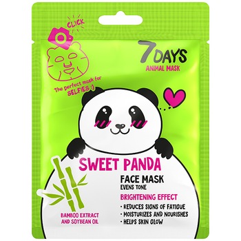 Masca de fata 7Days Animal Mask Sweet Panda cu extract de bambus si ulei de soia 28g Masca de fata 7Days Animal Mask Sweet Panda cu extract de bambus si ulei de soia 28g