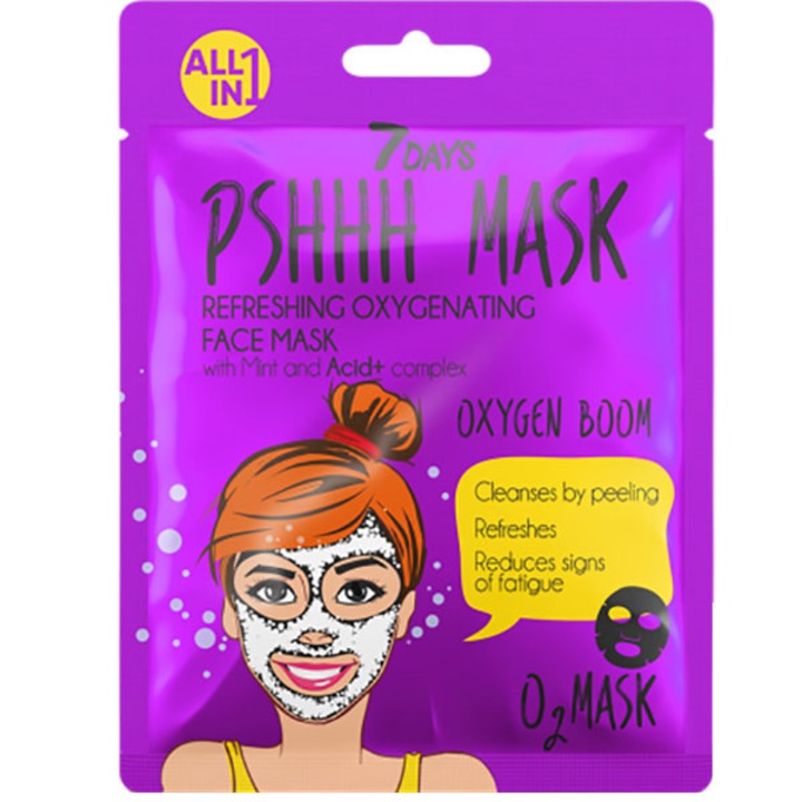 Маска за лице 7Days Pshhh Mask Oxygen Boom, Освежаваща, Със сладка мента и комплекс Acid+, 25 гр