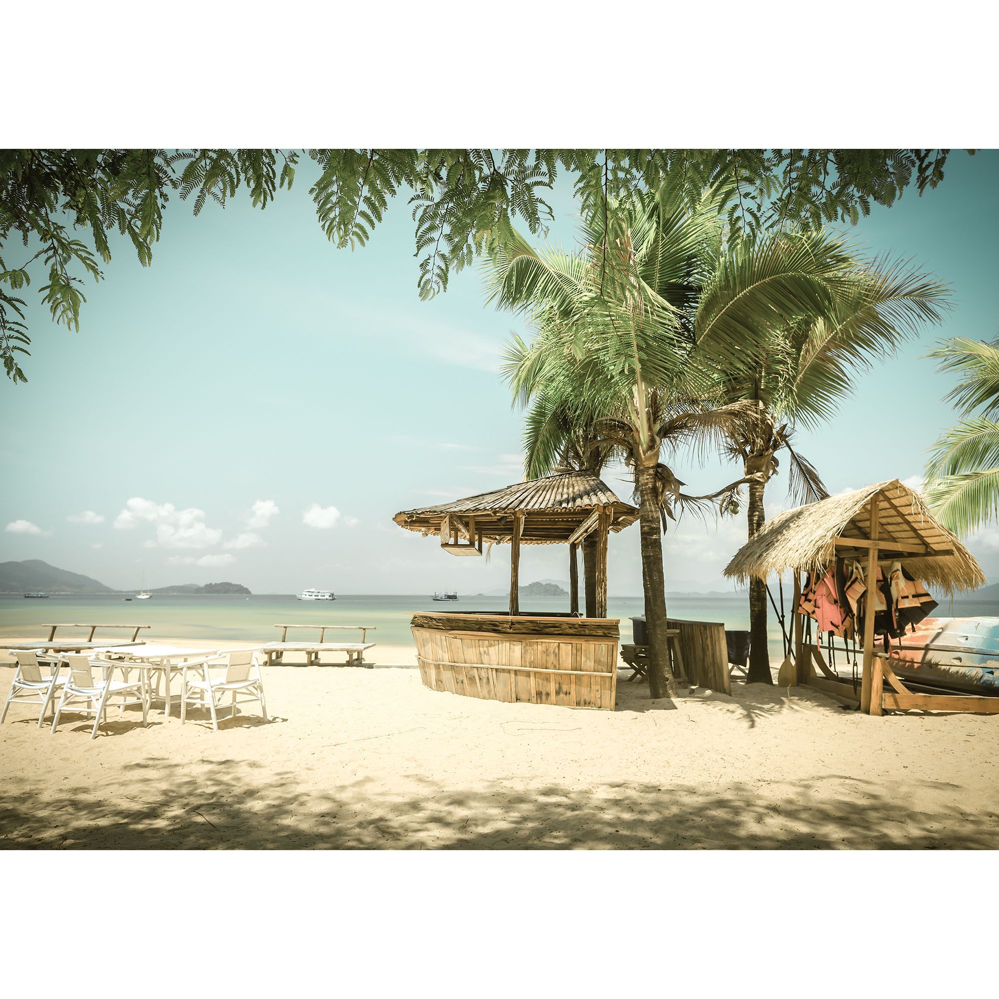 Fototapet cu model plaja Hawai,multicolor,dimensiune 254x184cm, adeziv inclus