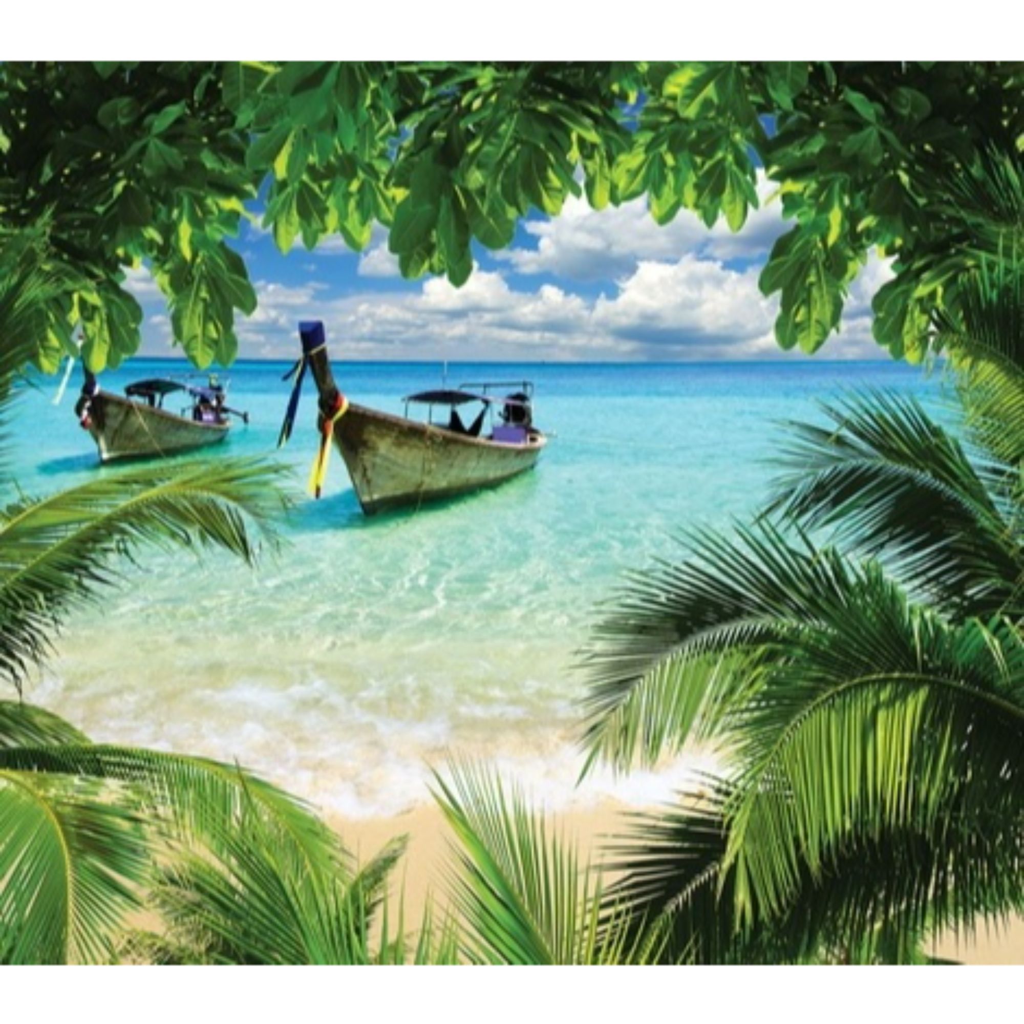 Fototapet cu model exotic cu barca si plaja,multicolor,dimensiune 368x254cm, adeziv inclus