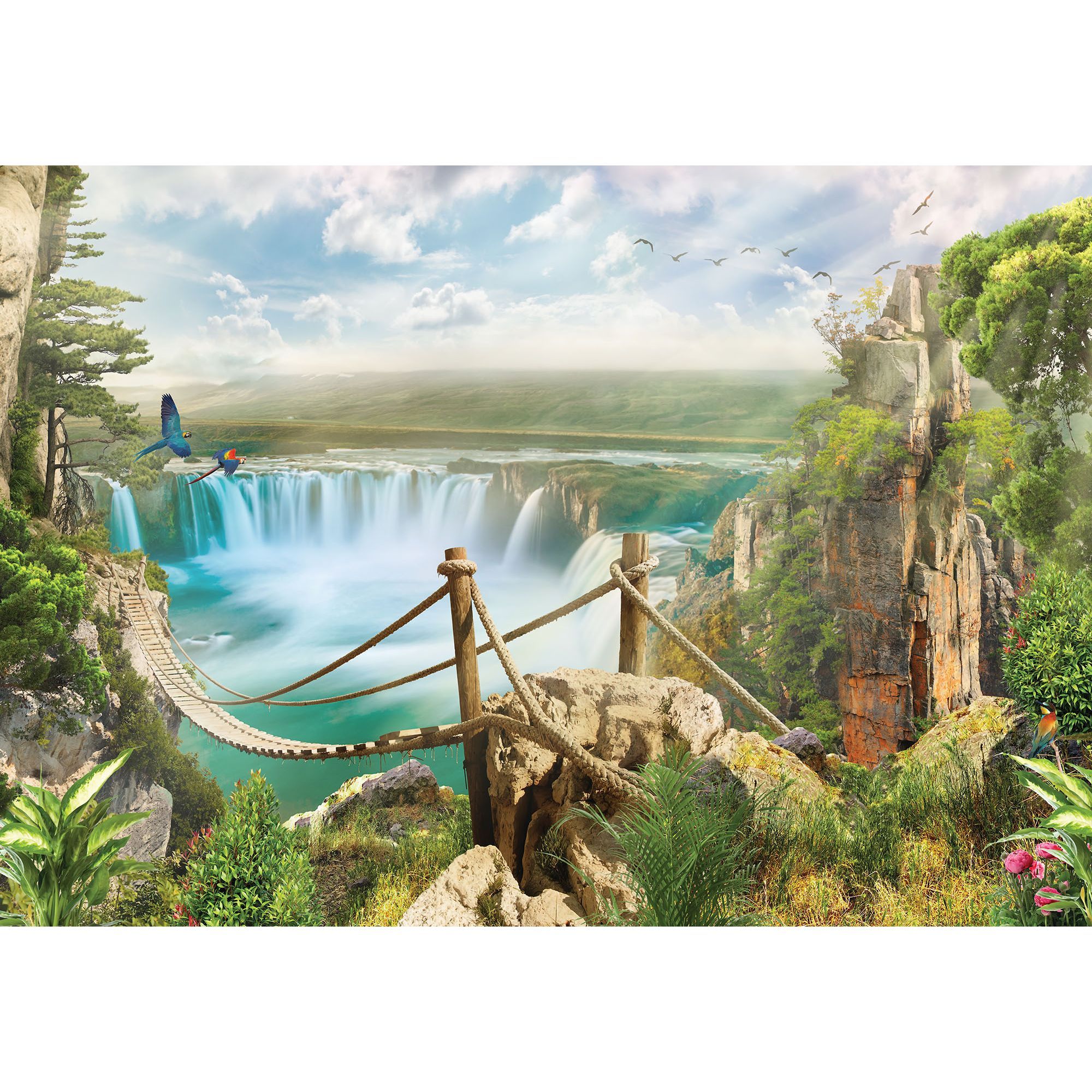 Fototapet cu model exotic cu pod si pasari,multicolor,dimensiune 368x254cm, adeziv inclus
